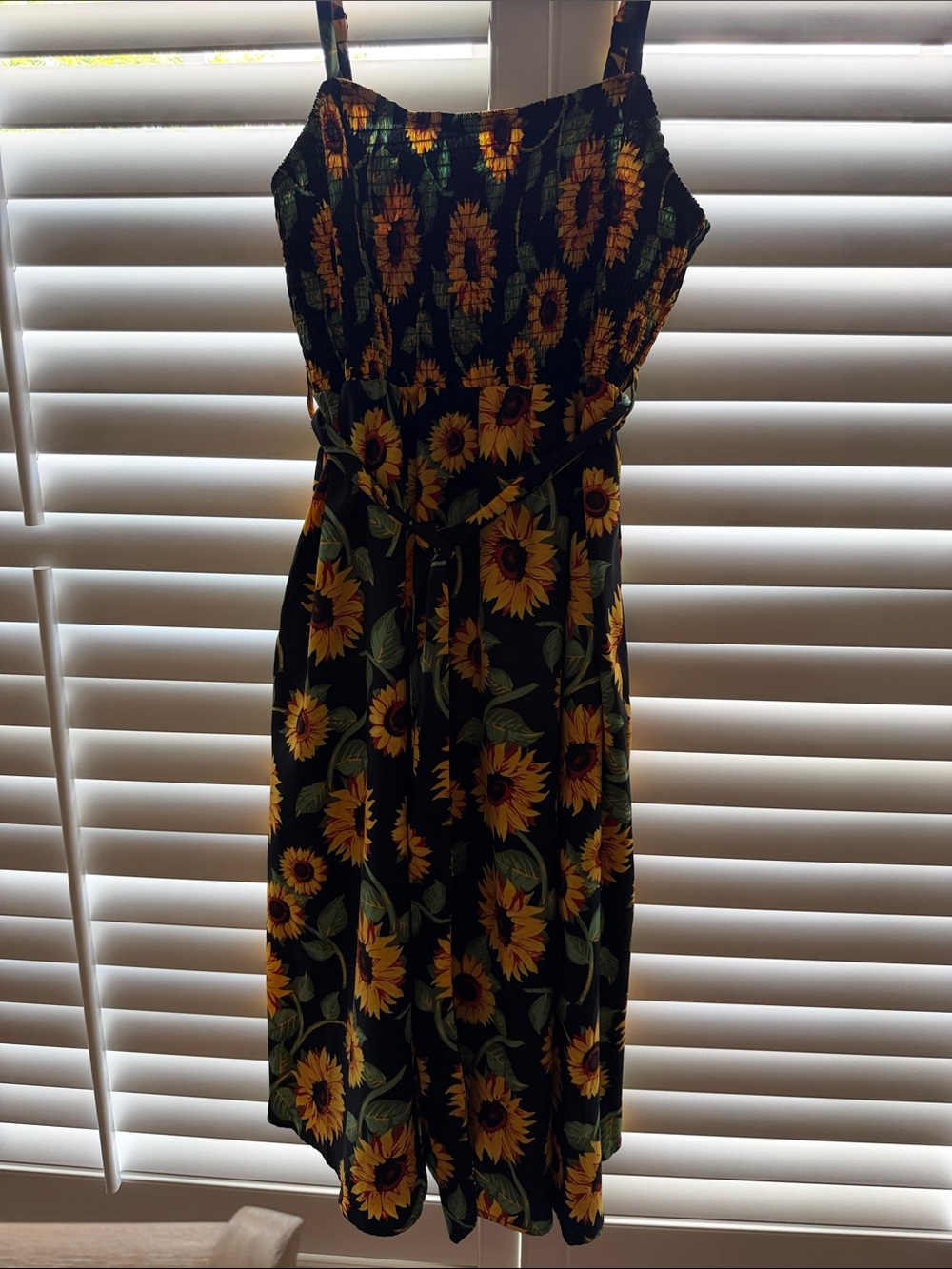 SHEIN Black Strapless Sunflower Print Midi Dress
